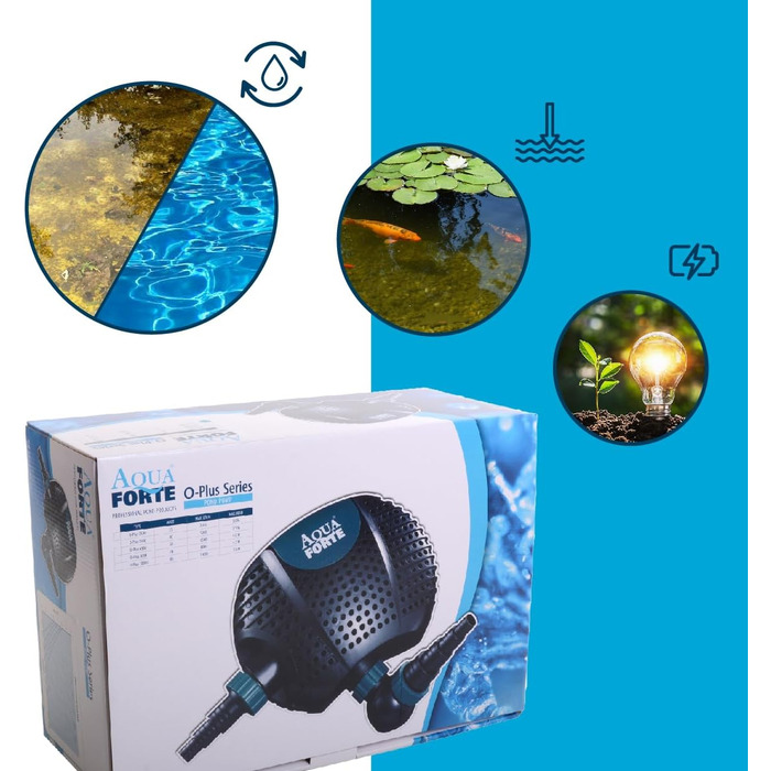 Насос AquaForte O-15000 Plus 135 Вт для водоспадів, фонтанів і фільтрів, продуктивність 15 м³/год, напір 6 м, кабель 10 м