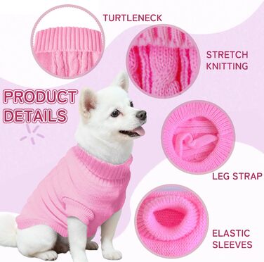 Вовняний пуловер для собак з коміром-горловиною, теплий та м'який, зимовий одяг для собак та котів, червоний, розмір M (14', рожевий)