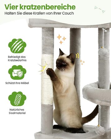 Комплекс для котів Kratzbaum XL 170 см: Дряпка-стовп, будиночок, платформа, гамак - Сірий котячий будинок