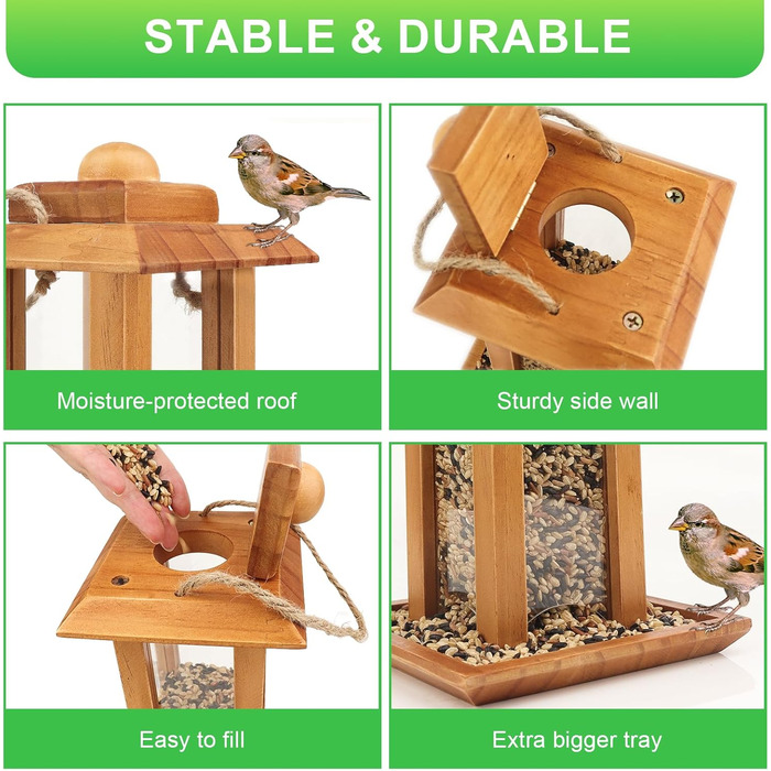 Дзеркальний годівничка для птахів YIKEDAN | Годівниця для птахів з дерева, на підвішування, вологостійка