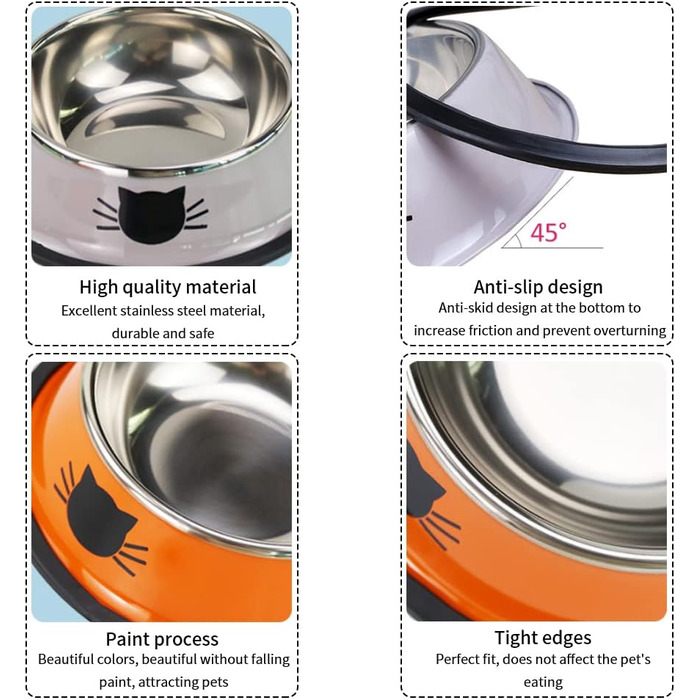 Набір мисок для котів Katzennäpfe: 4 шт. з нержавіючої сталі, протиковзкі, для води та корму, підходить для котів та цуценят