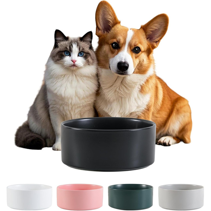 Керамічна миска для собак, миска для корму для собак, неслизька миска для маленьких та середніх собак, миска для води для великих котів, керамічна миска для корму та води, 15 см, 320 г / 720 мл, білий, 15,5 см Ø / 0.72 л (глибока)
