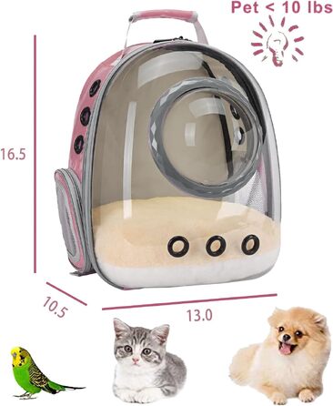 Рюкзак-переноска для котів та малих собак Bubble Cat з прозорим ілюмінатором, водонепроникний рюкзак-капсула для тварин, рожевий