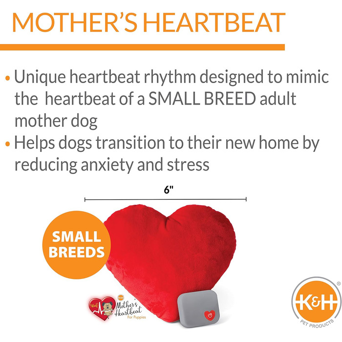 K&H Pet Products Сердечна подушка-іграшка для собак малих порід, заспокійлива, 15,2 см, червона