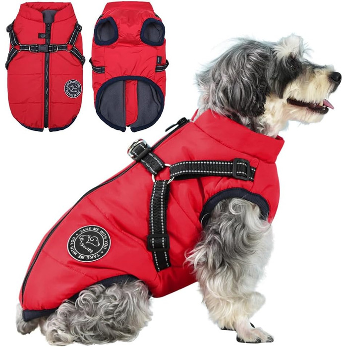 Зимова жилетка для собак - тепла жилетка для собак, бавовна, з нагрудником, червона, розмір S