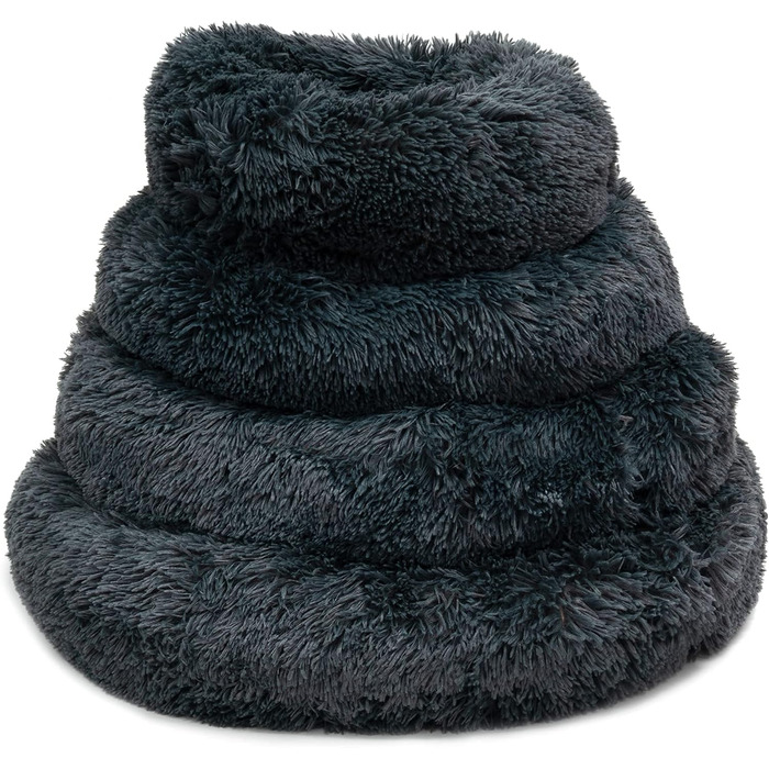 Кругле плюшеве ліжко для собак та котів Fur & Bone, 60 см, темно-сірий, самонагріваючеся, з водонепроникною основою