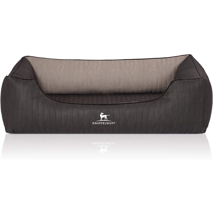 Ортопедичне собаче ліжко Knuffelwuff Outback XXL з лазерного стежчастого штучного шкіряного покриття, 120 x 85 см, чорний/сірий. Знімний чохол, легко мити, підходить для великих, середніх та маленьких собак. Розміри: 120 x 85 x 25 см