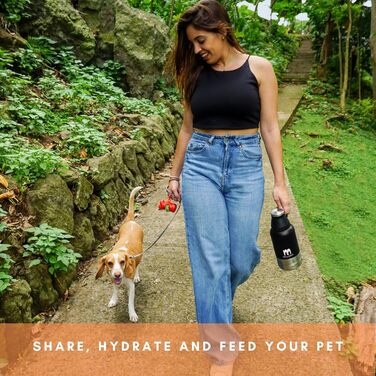 Пляшка для води Miracle Pets для собак, дорожня термобутилка 1 л, BPA-free, з мискою, аксесуари для цуценят, чорна з кришкою