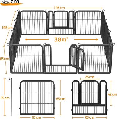 Клітка для цуценят Yaheetech, 12 секцій, 63 см, з 2 дверцятами, автоматичним замком, гнучка та складна, для дому та саду