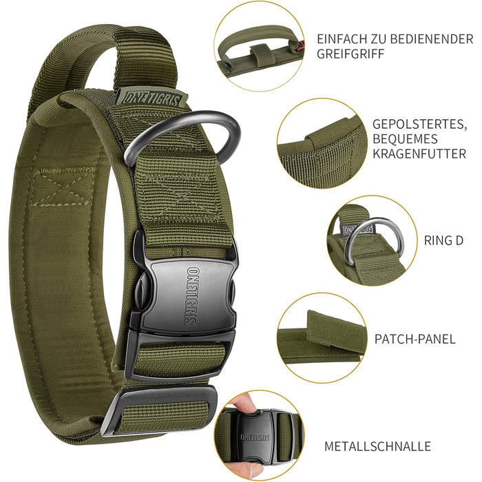 Нашийник для собак OneTigri з металевою застібкою (S, Ranger Green)