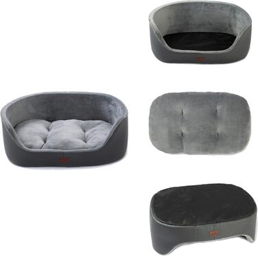 Кругле собаче ліжко RAIKOU середнього розміру, м'яке та зручне, з антиковзким покриттям. Підходить для собак та котів середніх порід (75 x 54 x 27 см), чорного кольору
