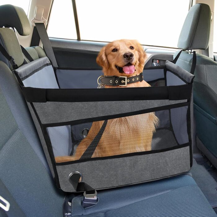 Автокрісло для собак - сіре автокрісло для малих та середніх собак, водовідштовхувальне, з сіткою та ременем безпеки, складане, підходить для будь-якого авто