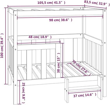 Ліжко для собаки vidaXL, біле, 105,5x83,5x100 см, масив сосни