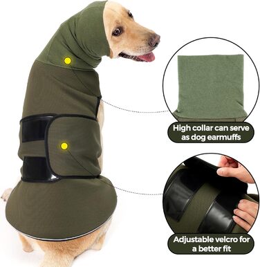 Заспокійливий жилет для собак Heywean з капюшоном та захистом вух, антистресовий, XL, оливковий