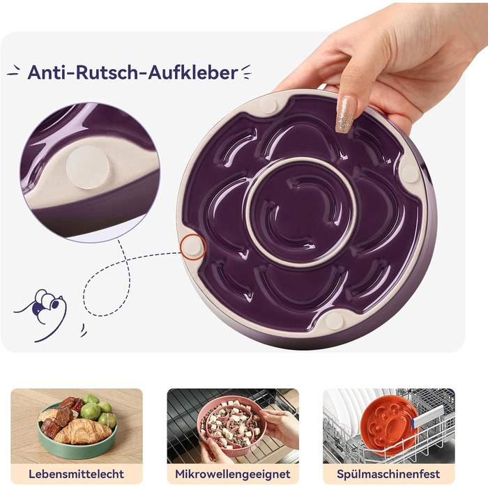 Керамічна годівниця для собак маленьких порід з антислизьким дном - годівниця для собак та котів - підходить для сухого та вологого корму - фіолетовий колір - 180г, маленька