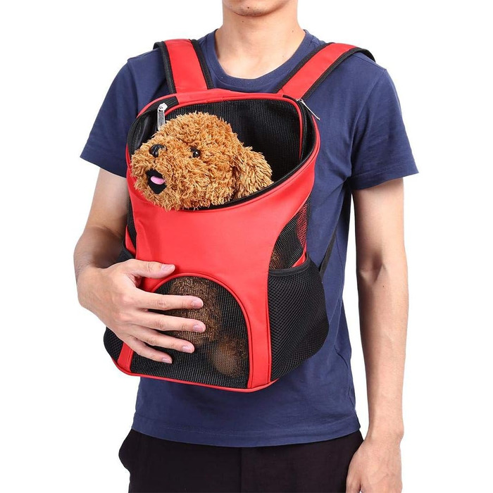 Рюкзак для тварин, регульований, для собак і котів, з вентиляційною сіткою, 25 x 30 x 35 см (червоний)