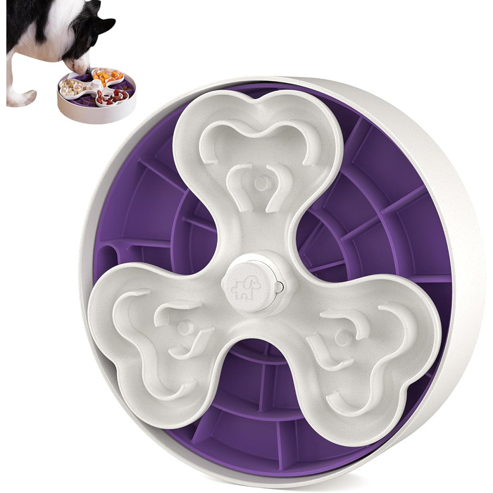 Антишлінговий набір для собак - миска для сухого, вологого та сирого корму | Головоломка для корму для собак для веселих та здорових прийомів їжі | Антишлінговий набір для собак з чотирма лапами, фіолетовий
