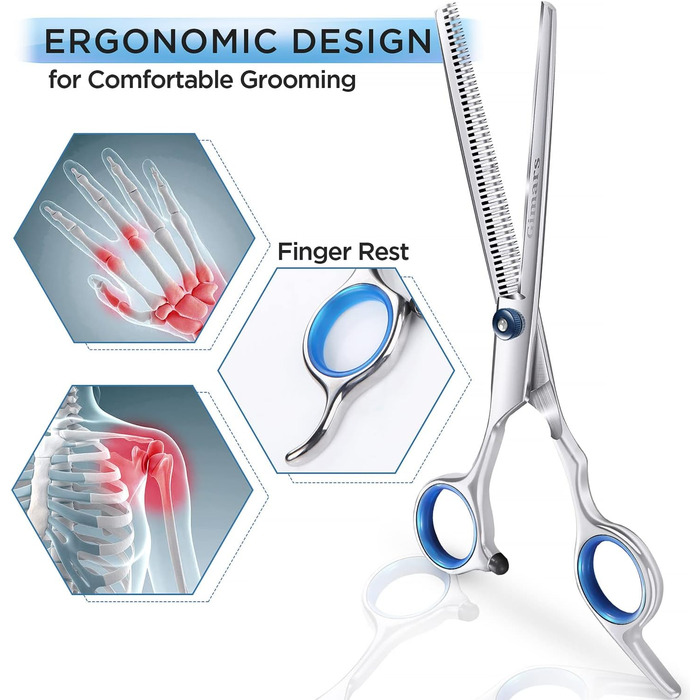 Набір для грумінгу собак та котів Gimars 3 в 1: професійні ножиці з титановим покриттям, безпечні наконечники, прямі, вигнуті та тонкі ножиці, гребінець
