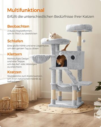 Драбина для котів Feandrea велика, кігтеточка з м'яким покриттям, для великих котів, Ombré сіро-біла PCT162W01