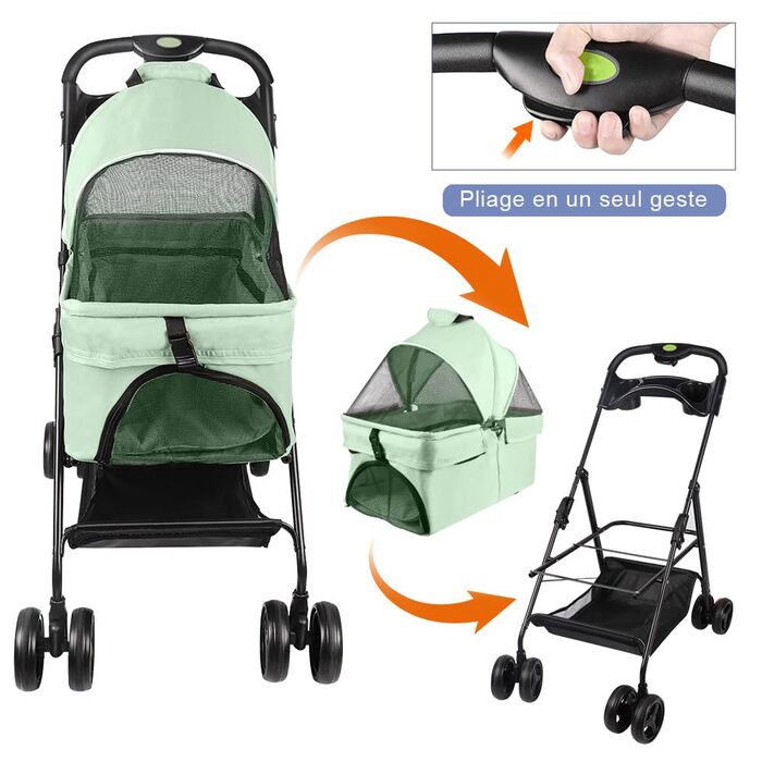 Візок для собак і котів OHMG, розкладний, до 20 кг, з гальмами, великий кошик, 3 вікна, тримач для напоїв, зелений (50 x 65 x 99 см)