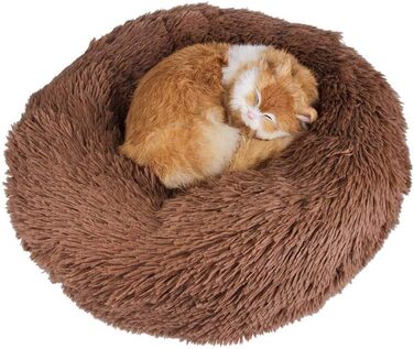 Кругле лежанка для собак та котів WSGJHB Deluxe, 80 см, коричневий, самопідігрівається, м'яка