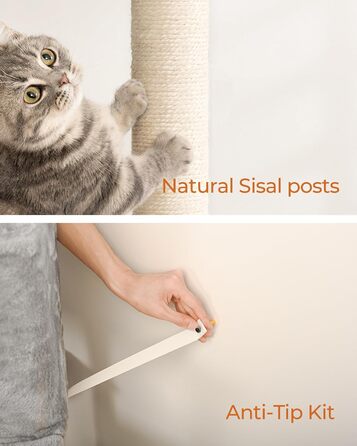 Котячий дряпак FourFurPets 160 см, з платформами, будиночками, кошиками, гамаком і іграшками, світло-сірий