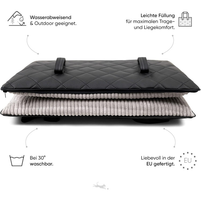 FREUDENTIER Килимок для собак на вулицю, складний | З м'якою поверхнею з штучної шкіри з корду | Легко миється, водо- та брудовідштовхуючий | Для подорожей, Made in EU (75x60 см)