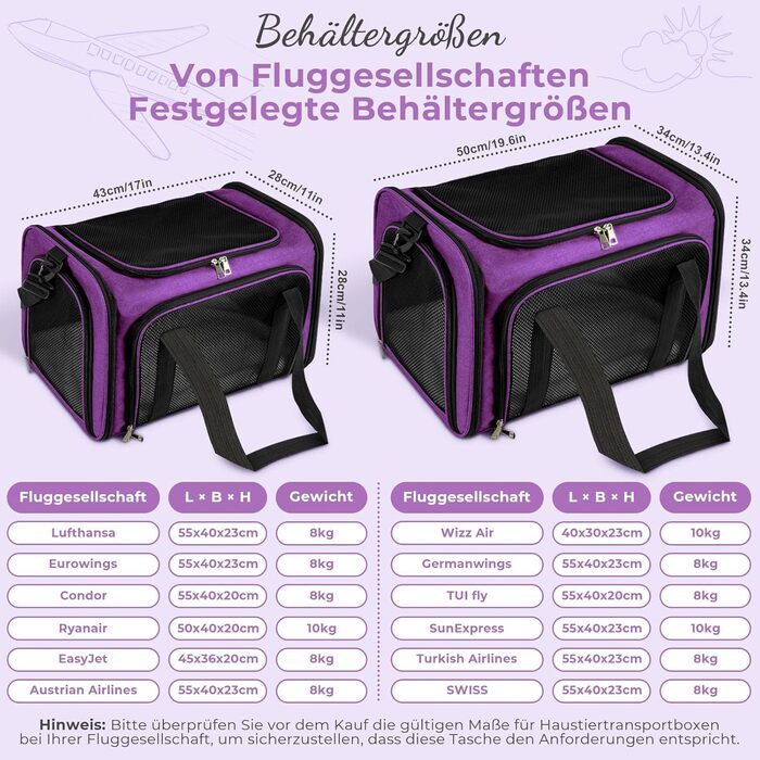 Транспортна сумка для кота та собаки, переноска для собак, складана переноска для котів, портативна переноска для тварин, 5 кг, для середніх собак та котів (Зелений, фіолетовий)