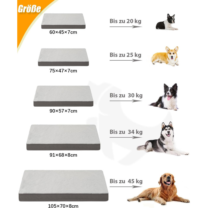 Ортопедичне ліжко для собак великих порід KSIIA, 91x68 см, знімний ковпак, двостороннє, сіре, 75x47x7 см