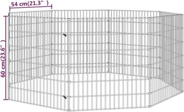 Клітка для кроликів vidaXL, 8 панелей, 54x60 см, оцинкована сталь, вольєр для домашніх тварин