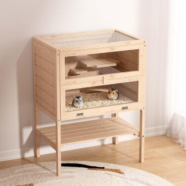 Клітка для тварин Wiltec 3-ярусна, 600x400x800 мм, дерев'яна, з відкидним верхом та оглядовим вікном, для мишей, хом'яків, 600 x 400 x 800 мм