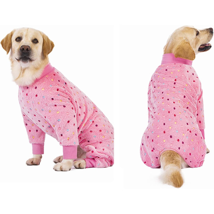 Теплий зимовий костюм-піжама для собак середніх та великих порід, фланелевий, рожевий у горошок (XL)