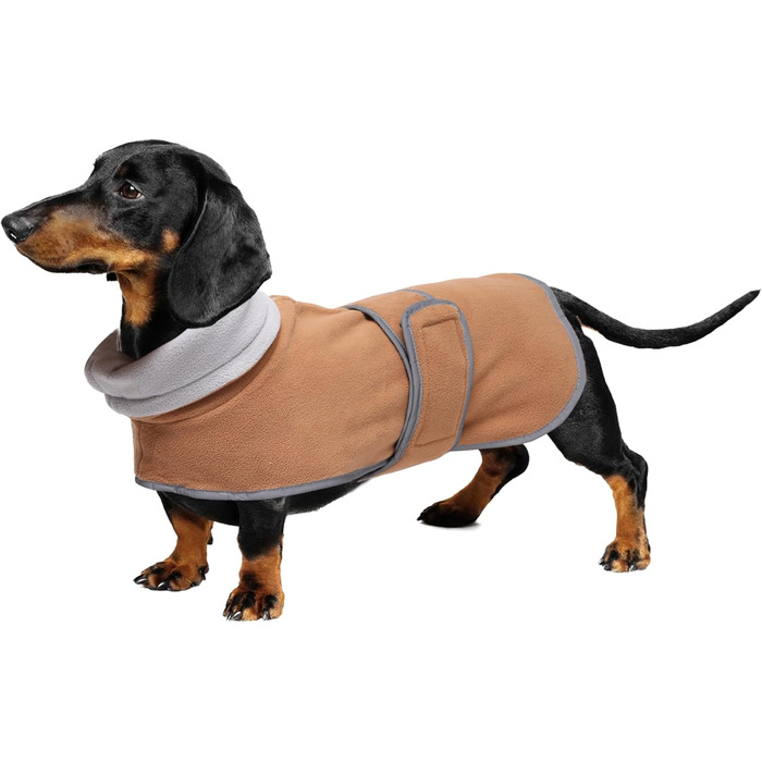 Теплий зимовий одяг для такси (дворняг та мініатюрних) - куртка з регулюванням, з отвором для шлейки, коричнева, розмір XS (довжина спини 31-33 см)