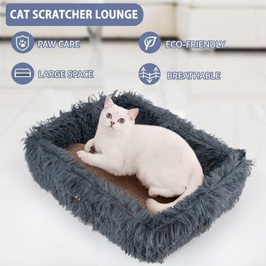 Котячий когтетоп з картону з коробкою, міцний, великий, з фетру, двосторонній, для захисту меблів (44×34×14см, сірий)