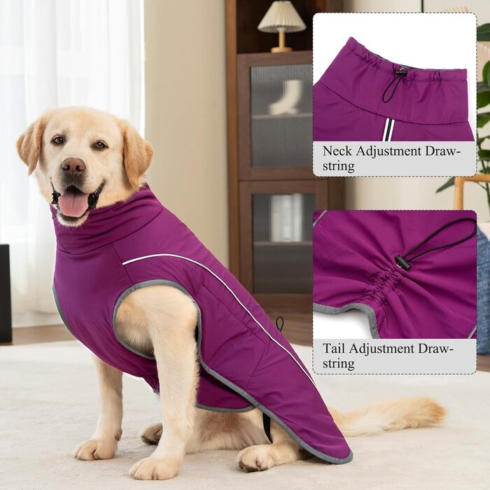 Теплий непромокальний зимовий флісовий одяг для собак - куртка-пуловер, відбиваючий, з блискавкою, для прогулянок, XL, фуксія