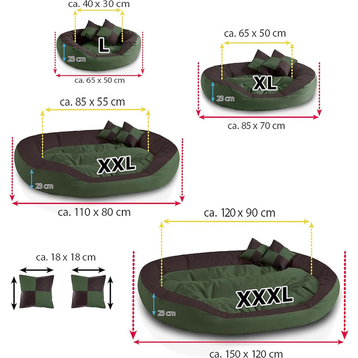 BedDog® Hundebett SABA 4в1: овальне/кругле, велике, з бортиком, для дому та вулиці, L, Mystic, зелено-коричневе, 65x50x23 см