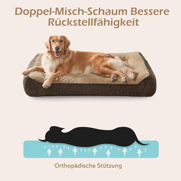 Ортопедичне ліжко для собак JOEJOY, великі породи, миється, неслизьке, з м'якого штучного хутра, 107x76x24 см, коричневе