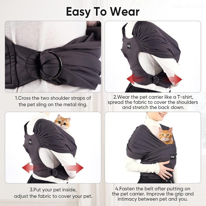 NATUYA Сумка-переноска для собак, легка, для цуценят, проти тривоги, регульована, преміум-якість, Sling Warp (Драк Сірий), темно-сірий