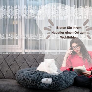 Кругле ліжко для собак та котів Pfoten&nasen® Wolke 7, XS, темно-сірий, 55 см – м'яке, знімний чохол, для маленьких тварин