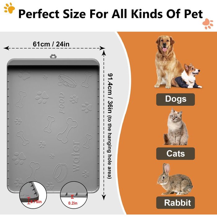 Килимок для годування собак та котів Synvion, водонепроникний, з неслизьким покриттям та високим бортиком, 91x61 см