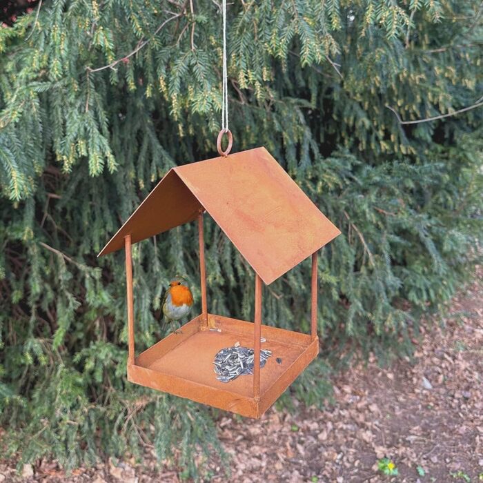 Металева годівниця для птахів на ніжці, 143 см, вологостійка, рустикальний стиль, годівниця для пташиного корму