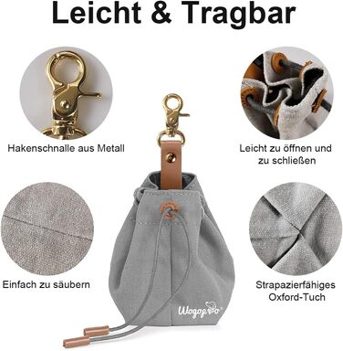 Сумка для корму для собак, канвас, з кліпсою та шнуром, для тренувань собак (сіра)