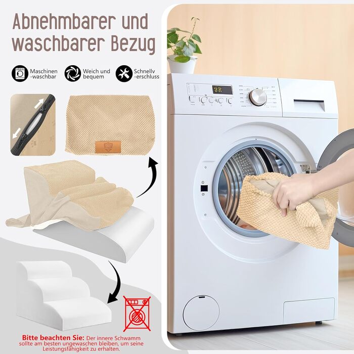 Сходинки для собак, 4 сходинки, знімний поручень, неслизьке покриття, для ліжка та дивану, з високощільним губчастим наповнювачем (3 сходинки, бежевий)