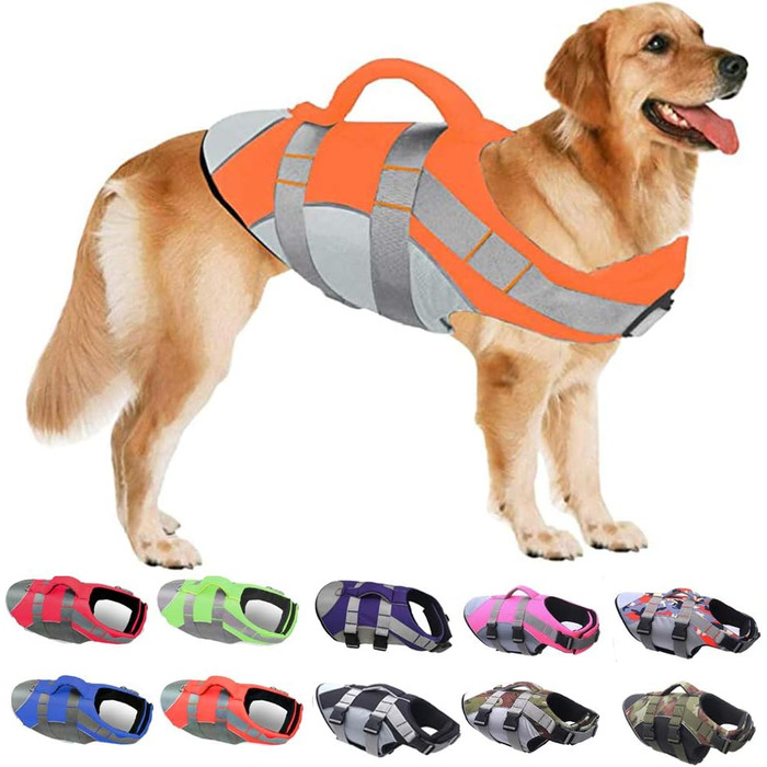 Жилет рятувальний для собак PJDDP, помаранчевий, L. Жилет для плавання з високою плавучістю та рятувальним ручним захопленням. Ідеально для тренувань у воді.