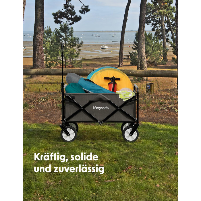 Візок-тачка LifeGoods розкладний сірий – 98x45 см, 94 л, поворотні колеса