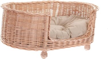 Лежак з лози для собак і котів e-wicker24 з подушкою, плетений будиночок знімна подушка, спальний кошик для домашніх тварин