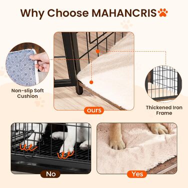 Клітка для собак, 100 см, з подушкою, 2 двері, дерев'яний каркас, для собак маленьких, середніх та великих порід, для дому, білий ADCBW10701, білий (100 x 60 x 70 см, коричневий)