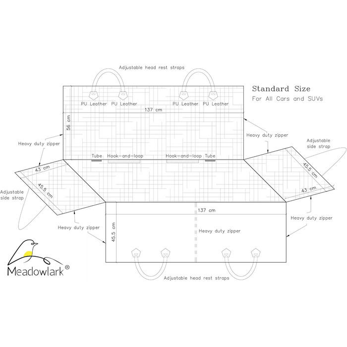 Накладка на сидіння автомобіля Meadowlark® для собак - водовідштовхувальна, повна комплектація, сітчасте вікно, захист від бруду та подряпин