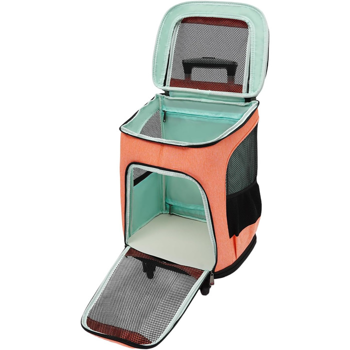 Складаний рюкзак-переноска для собак та котів Soudesileim 2-в-1 з візком, до 9 кг (кіт) та 7.5 кг (собака), 34x28x44 см, дихаючий, помаранчевий