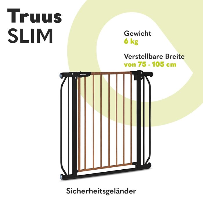 Захисні ворота LIONELO Truus Slim, регульована ширина 75-105 см, висота 77 см, двостороннє відкривання, самозачиняються, закруглені краї